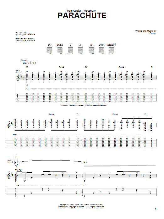 Guster Parachute sheet music notes and chords arranged for Guitar Tab