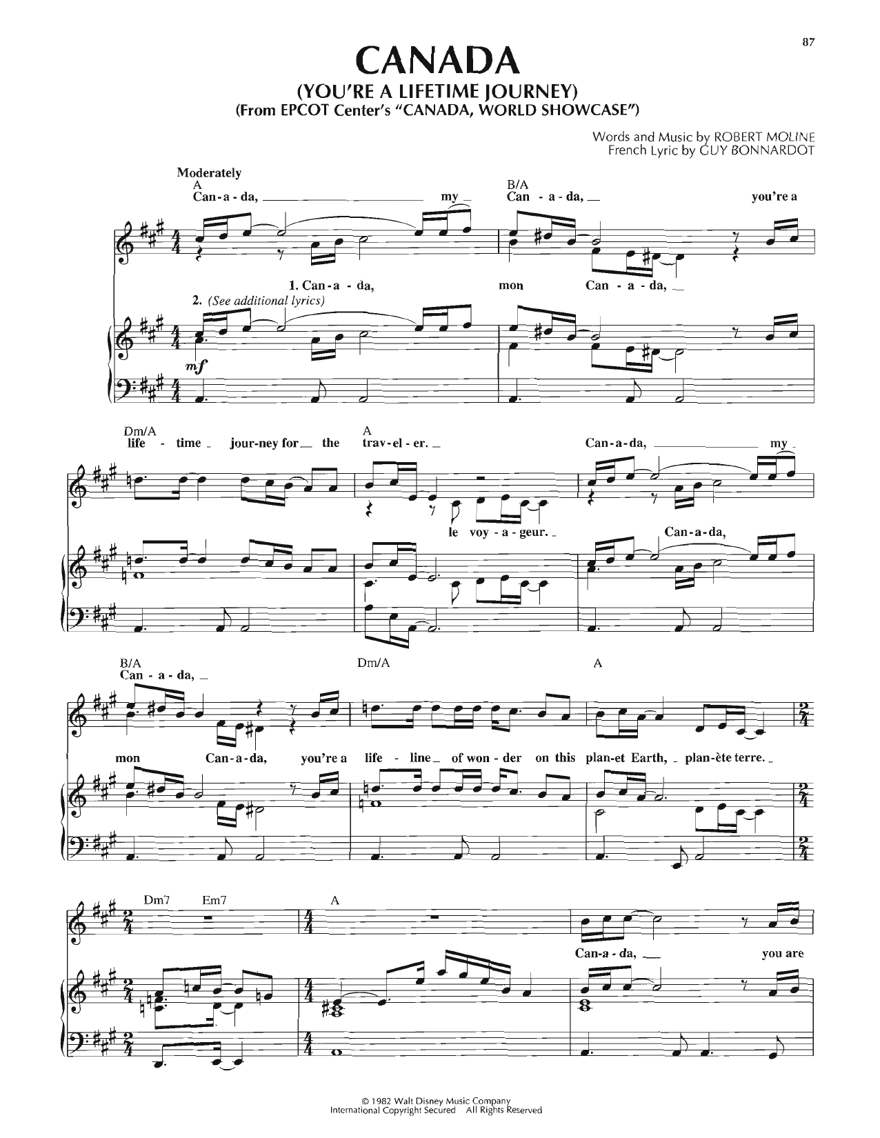 Guy Bonnardot Canada (You're A Lifetime Journey) sheet music notes and chords arranged for Piano, Vocal & Guitar Chords (Right-Hand Melody)