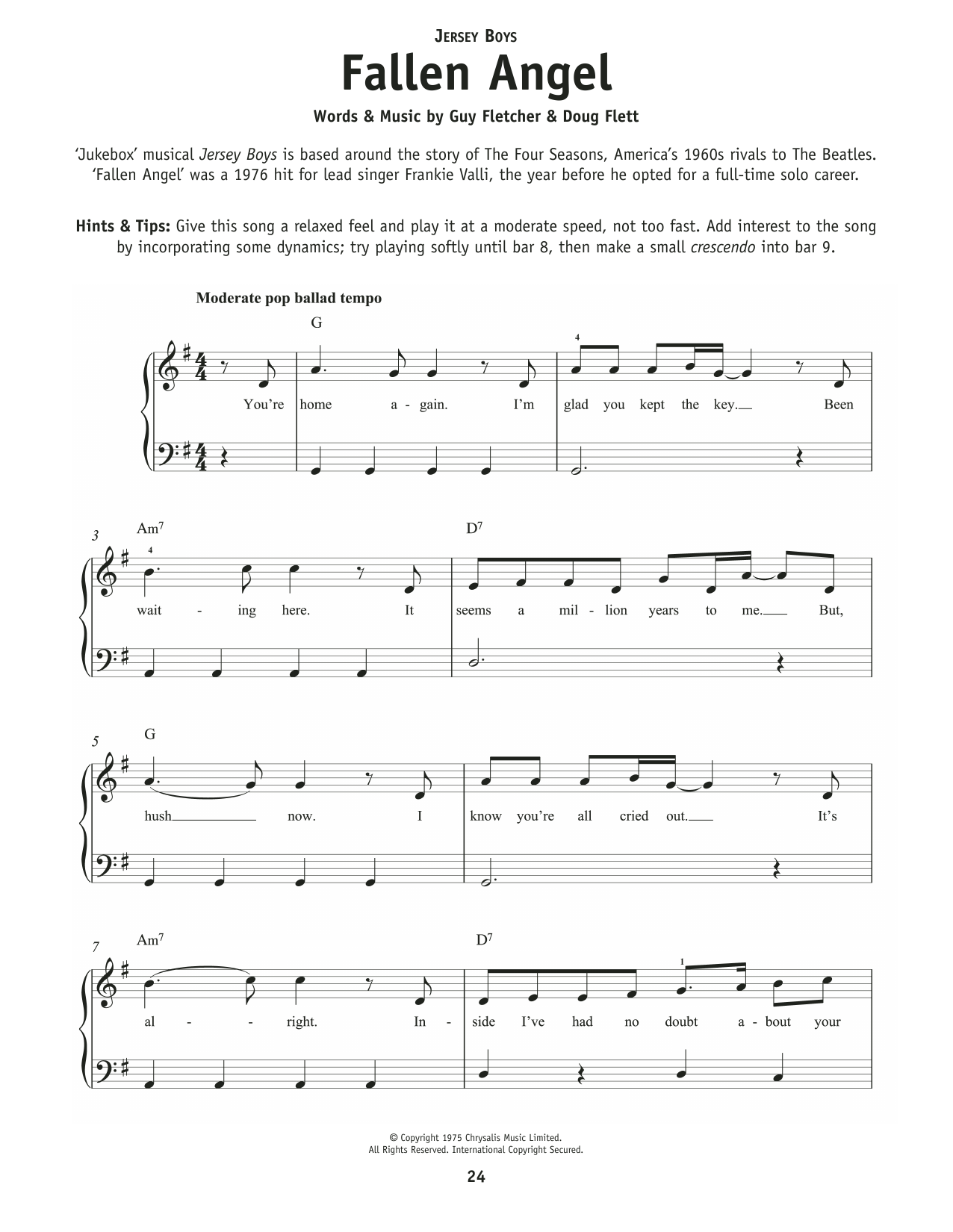 Guy Fletcher Fallen Angel sheet music notes and chords arranged for Really Easy Piano