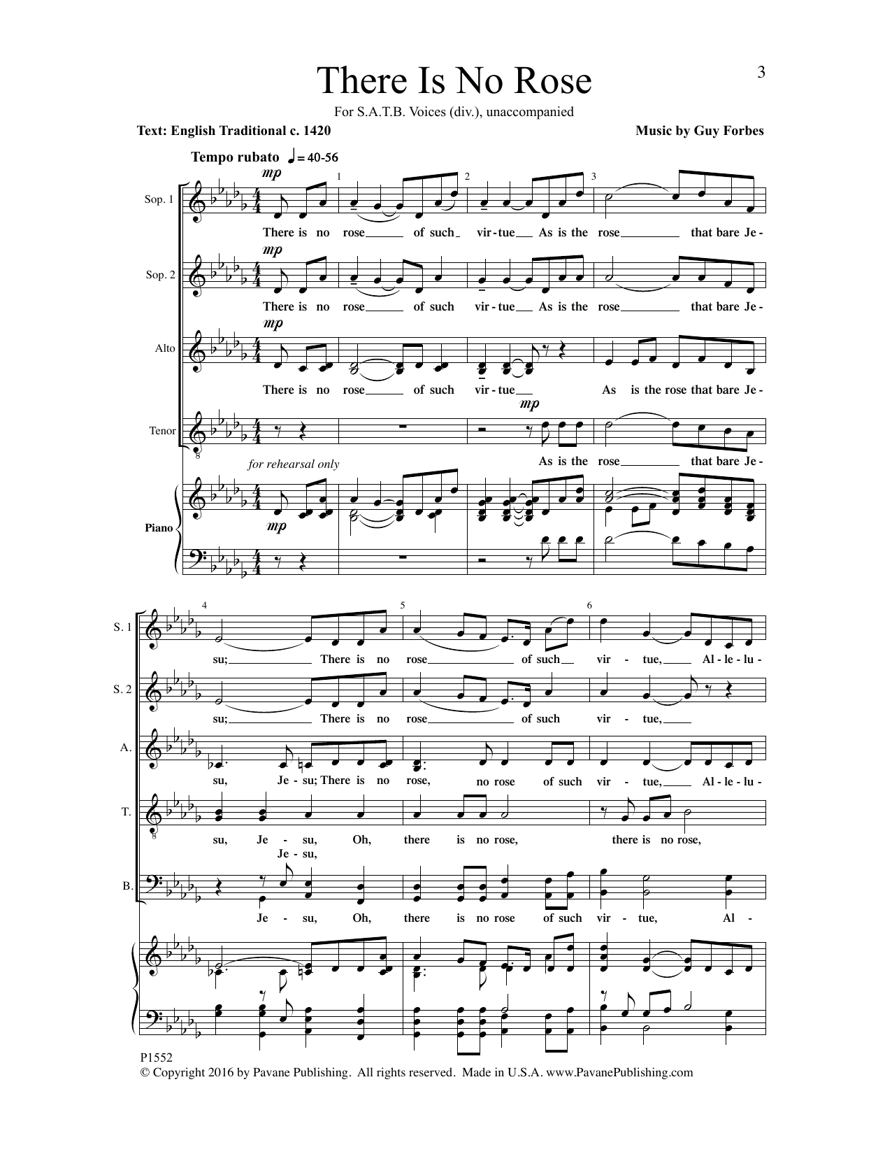 Guy Forbes There Is No Rose sheet music notes and chords arranged for SATB Choir