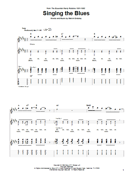 Guy Mitchell Singing The Blues sheet music notes and chords arranged for Easy Guitar Tab