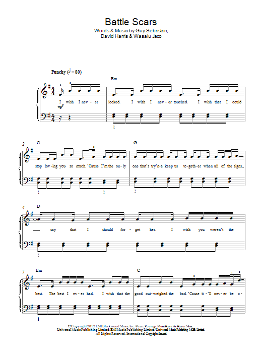 Guy Sebastian Battle Scars (feat. Lupe Fiasco) sheet music notes and chords arranged for Easy Piano
