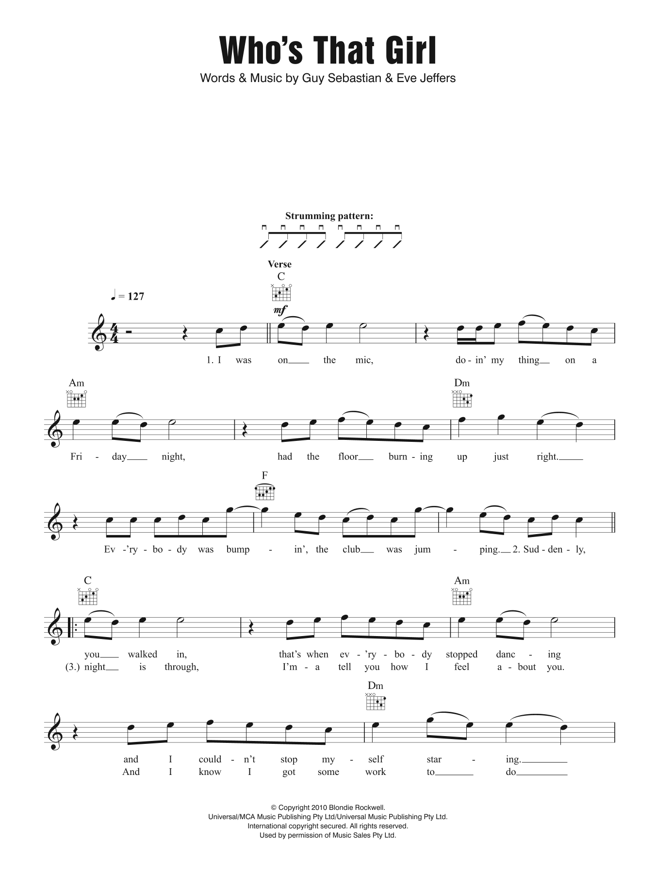 Guy Sebastian Who's That Girl (feat. Eve) sheet music notes and chords arranged for Lead Sheet / Fake Book