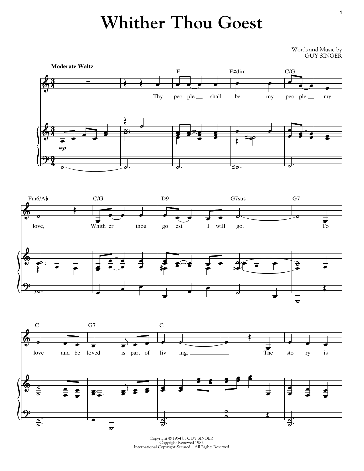 Guy Singer Whither Thou Goest sheet music notes and chords arranged for Lead Sheet / Fake Book