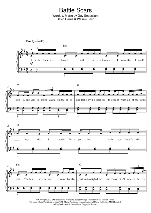 Guy Sebastian Battle Scars (feat. Lupe Fiasco) sheet music notes and chords arranged for Beginner Piano