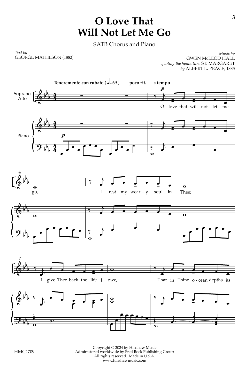 Gwen Hall O Love That Will Not Let Me Go sheet music notes and chords arranged for SATB Choir