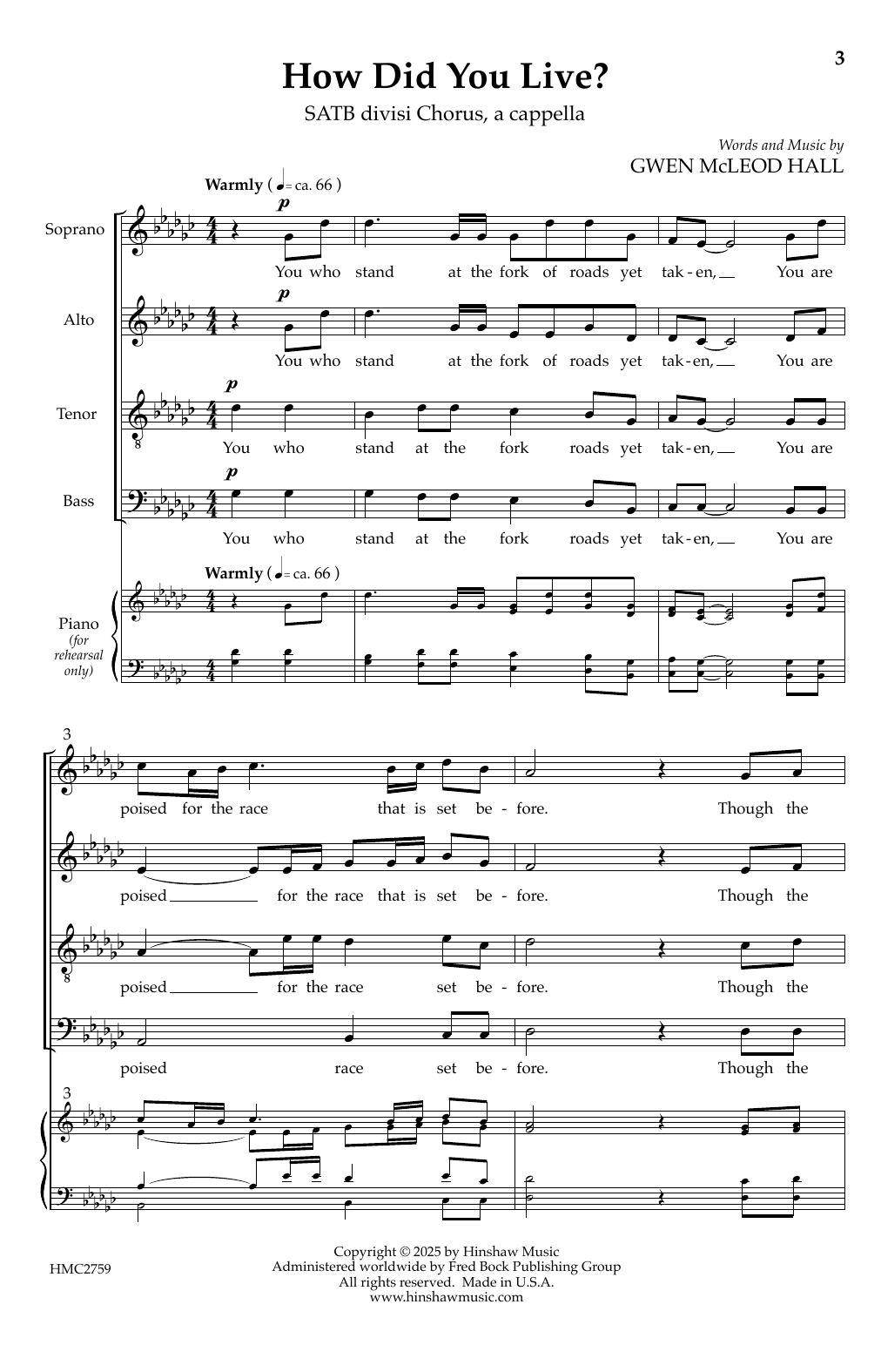 Gwen MacLeod Hall How Did You Live? sheet music notes and chords arranged for SATB divisi Choir