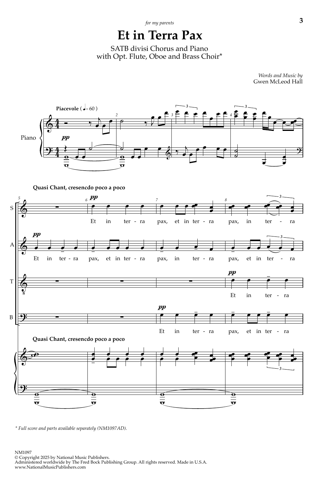 Gwen McLeod Hall Et in Terra Pax sheet music notes and chords arranged for SATB divisi Choir