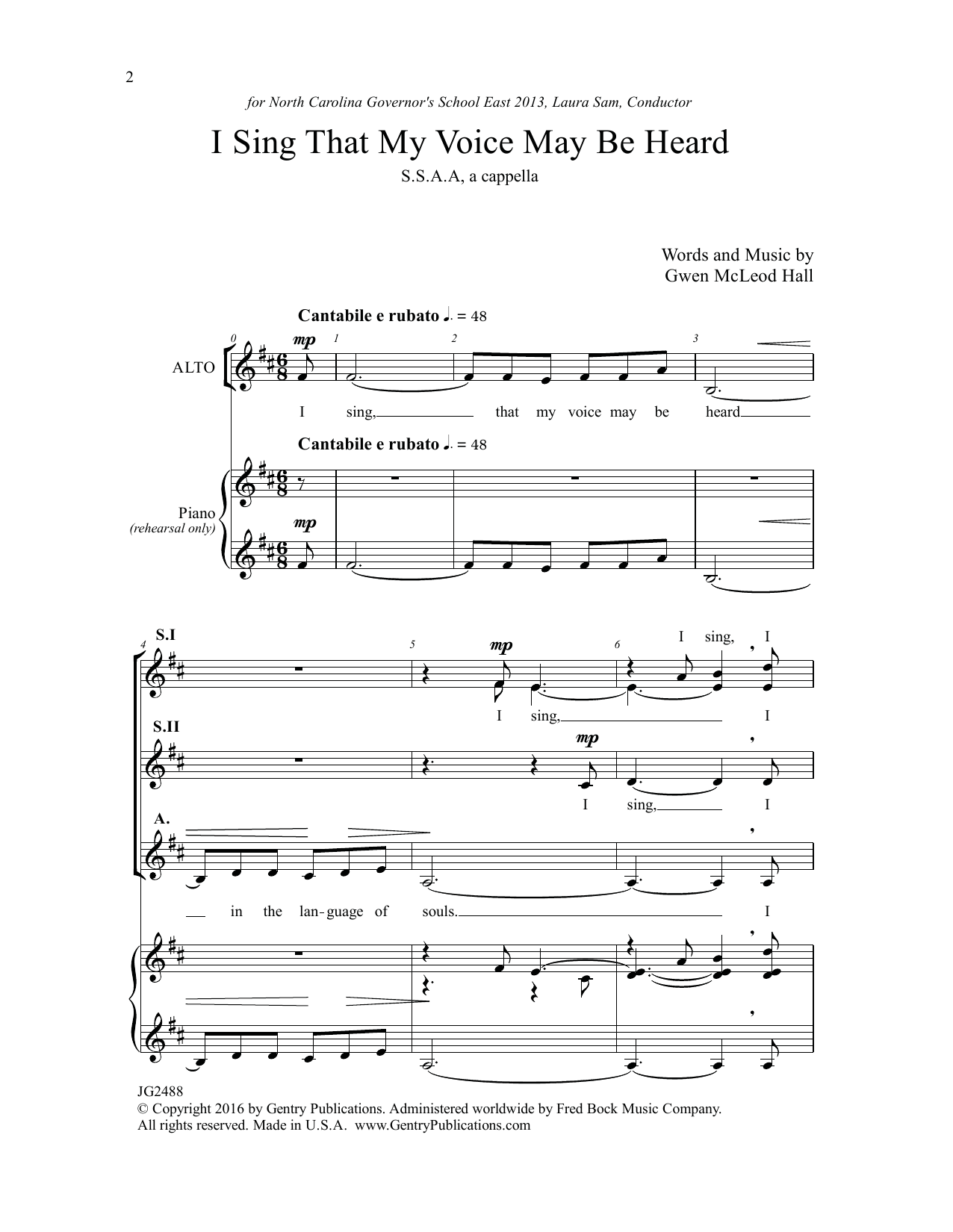 Gwen McLeod Hall I Sing that My Voice May be Heard sheet music notes and chords arranged for SSAA Choir