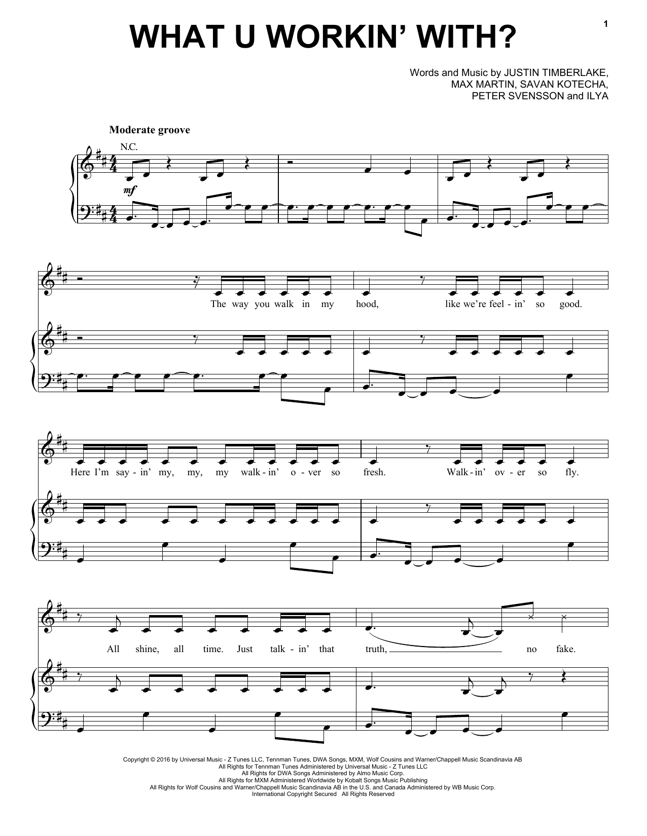 Gwen Stefani and Justin Timberlake What U Workin' With? sheet music notes and chords arranged for Piano, Vocal & Guitar Chords (Right-Hand Melody)