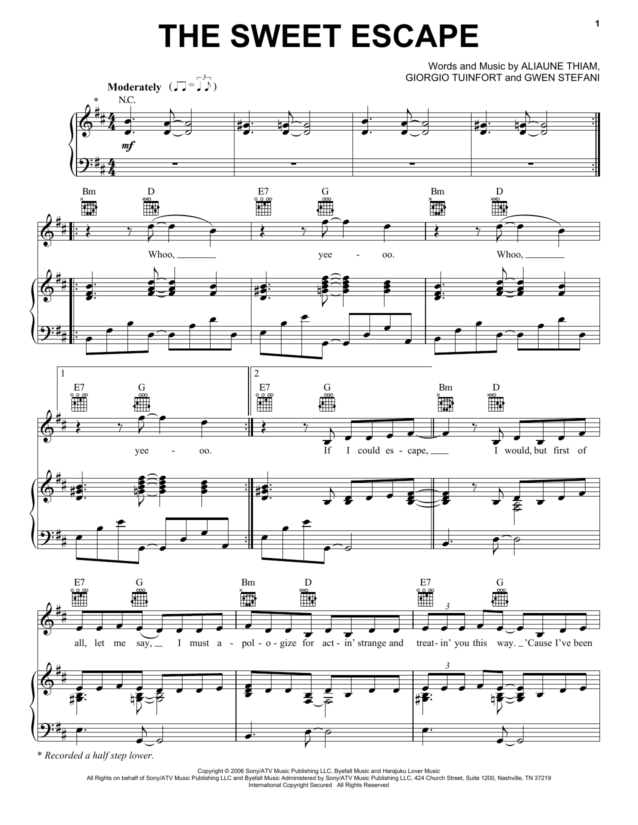 Gwen Stefani featuring Akon The Sweet Escape sheet music notes and chords arranged for Easy Piano