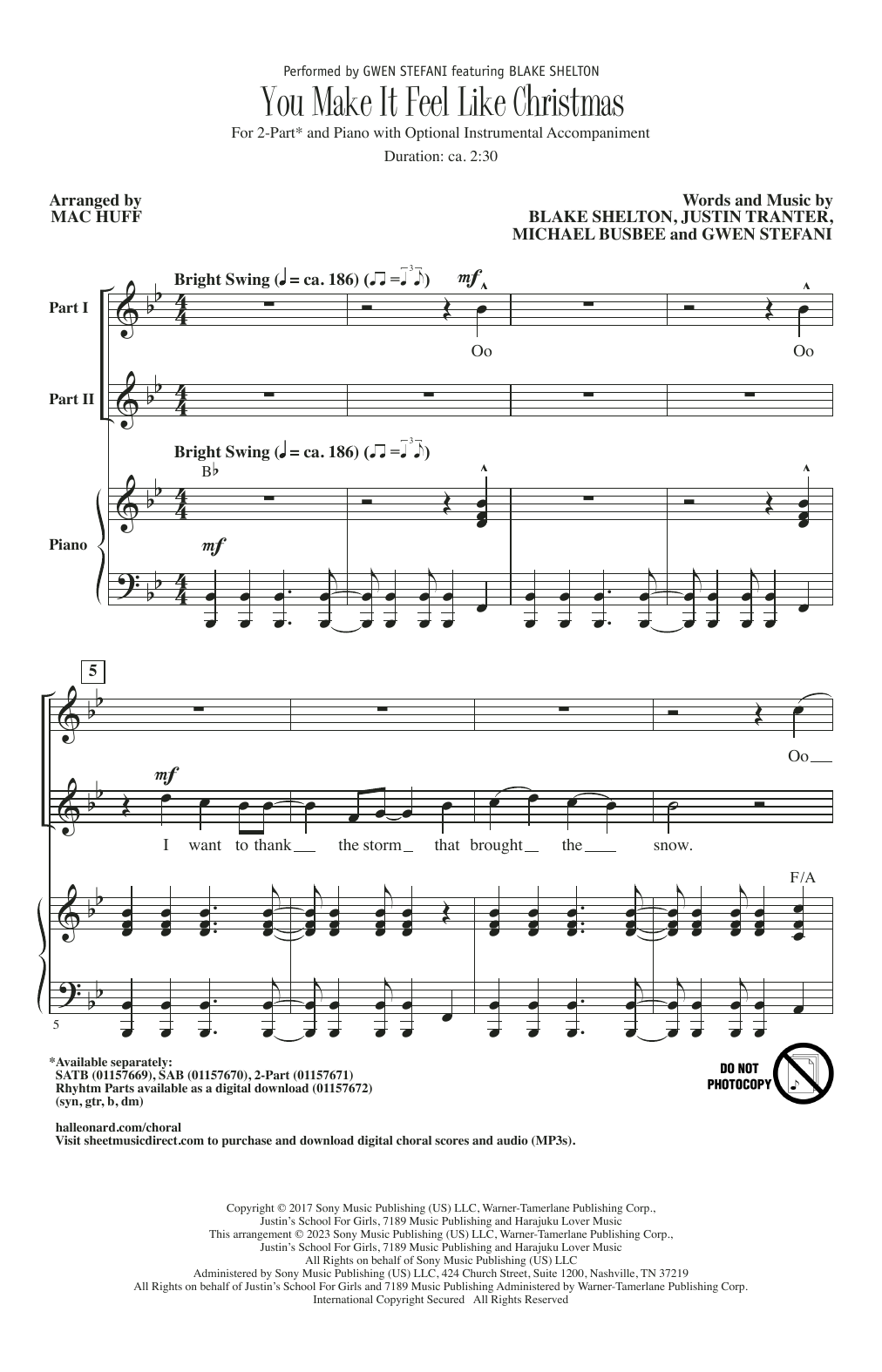 Gwen Stefani featuring Blake Shelton You Make It Feel Like Christmas (arr. Mac Huff) sheet music notes and chords arranged for 2-Part Choir