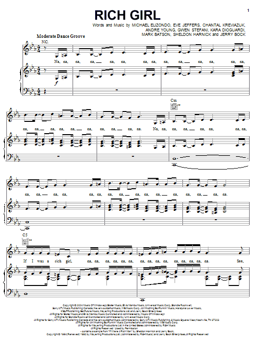 Gwen Stefani featuring Eve Rich Girl sheet music notes and chords arranged for Piano, Vocal & Guitar Chords (Right-Hand Melody)