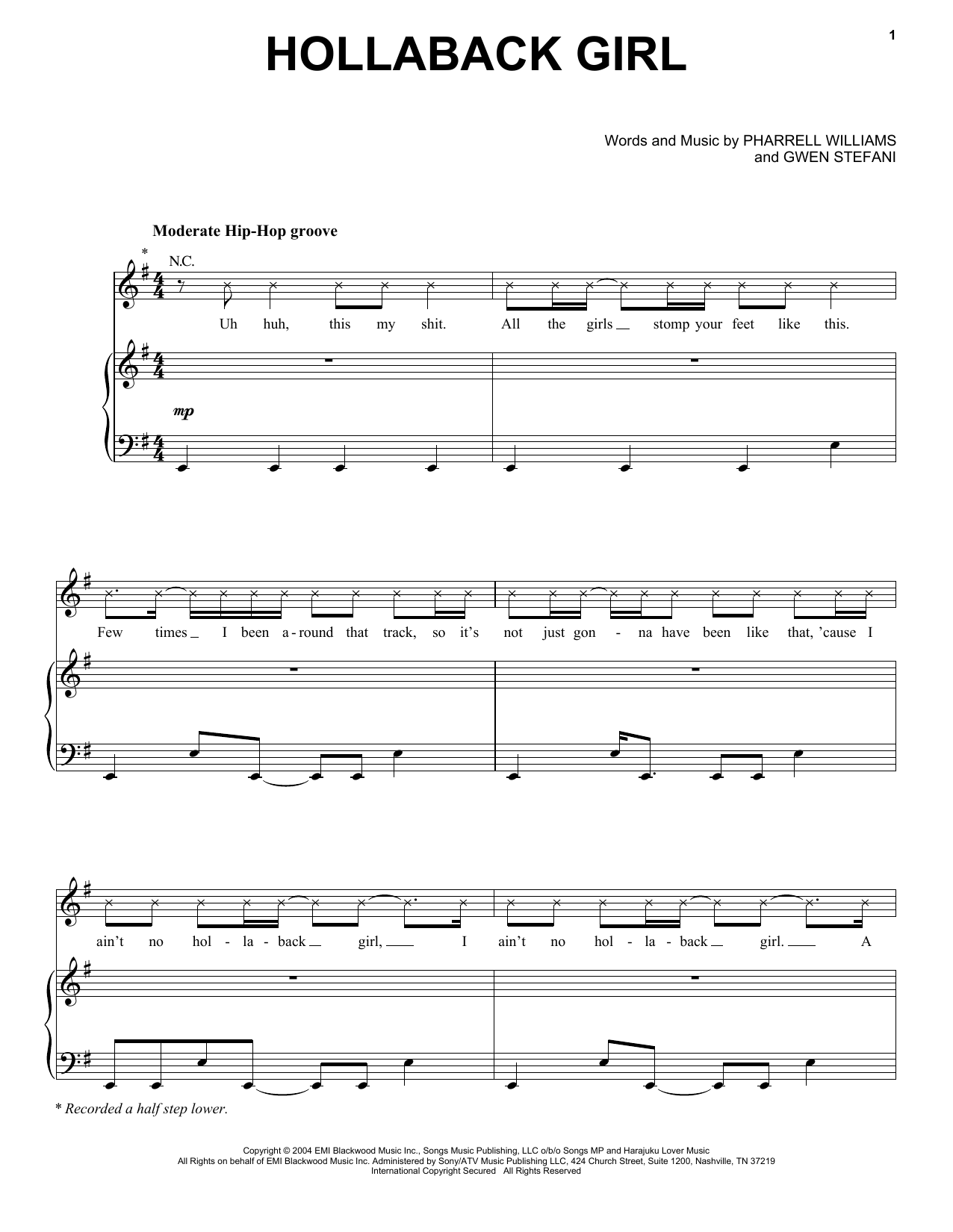 Gwen Stefani Hollaback Girl sheet music notes and chords arranged for Piano, Vocal & Guitar Chords (Right-Hand Melody)
