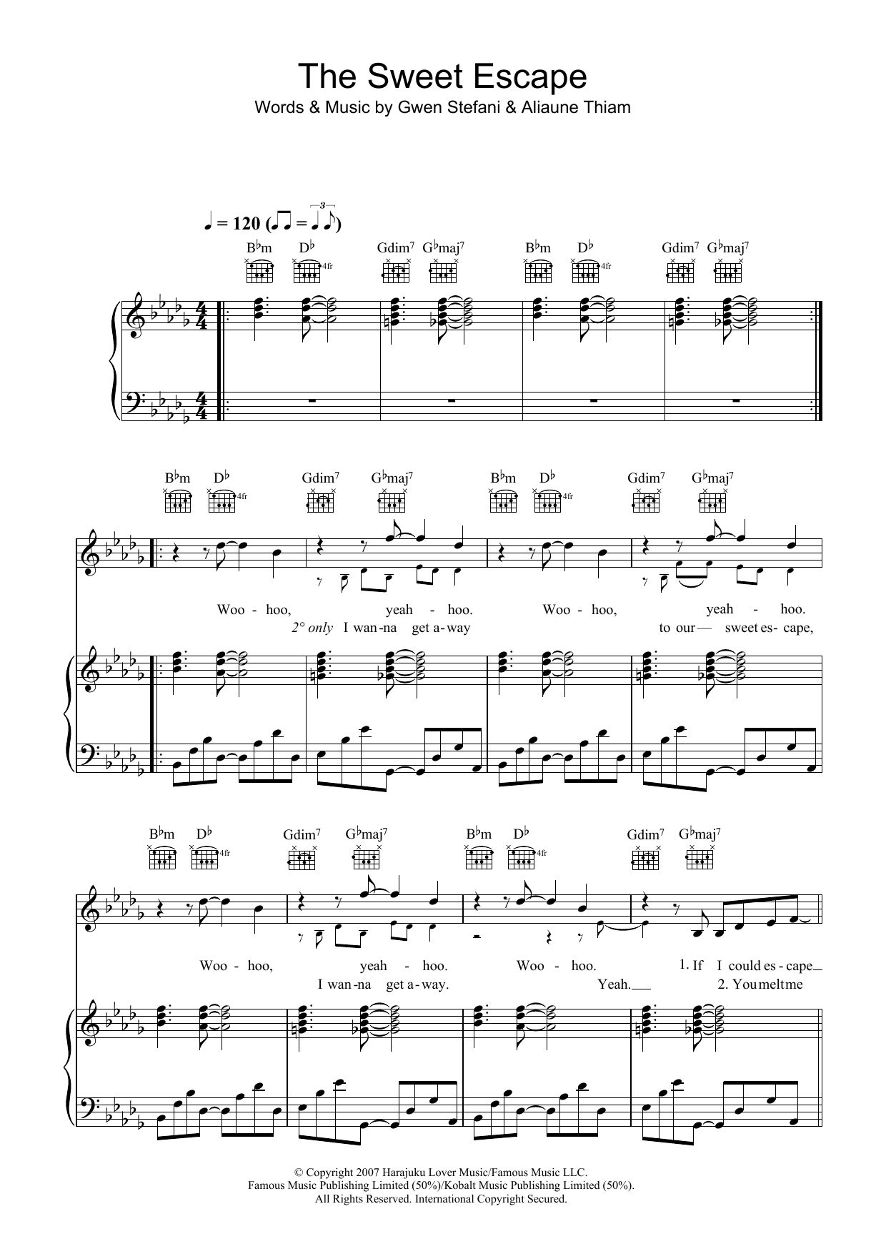 Gwen Stefani The Sweet Escape (featuring Akon) sheet music notes and chords arranged for Piano, Vocal & Guitar Chords