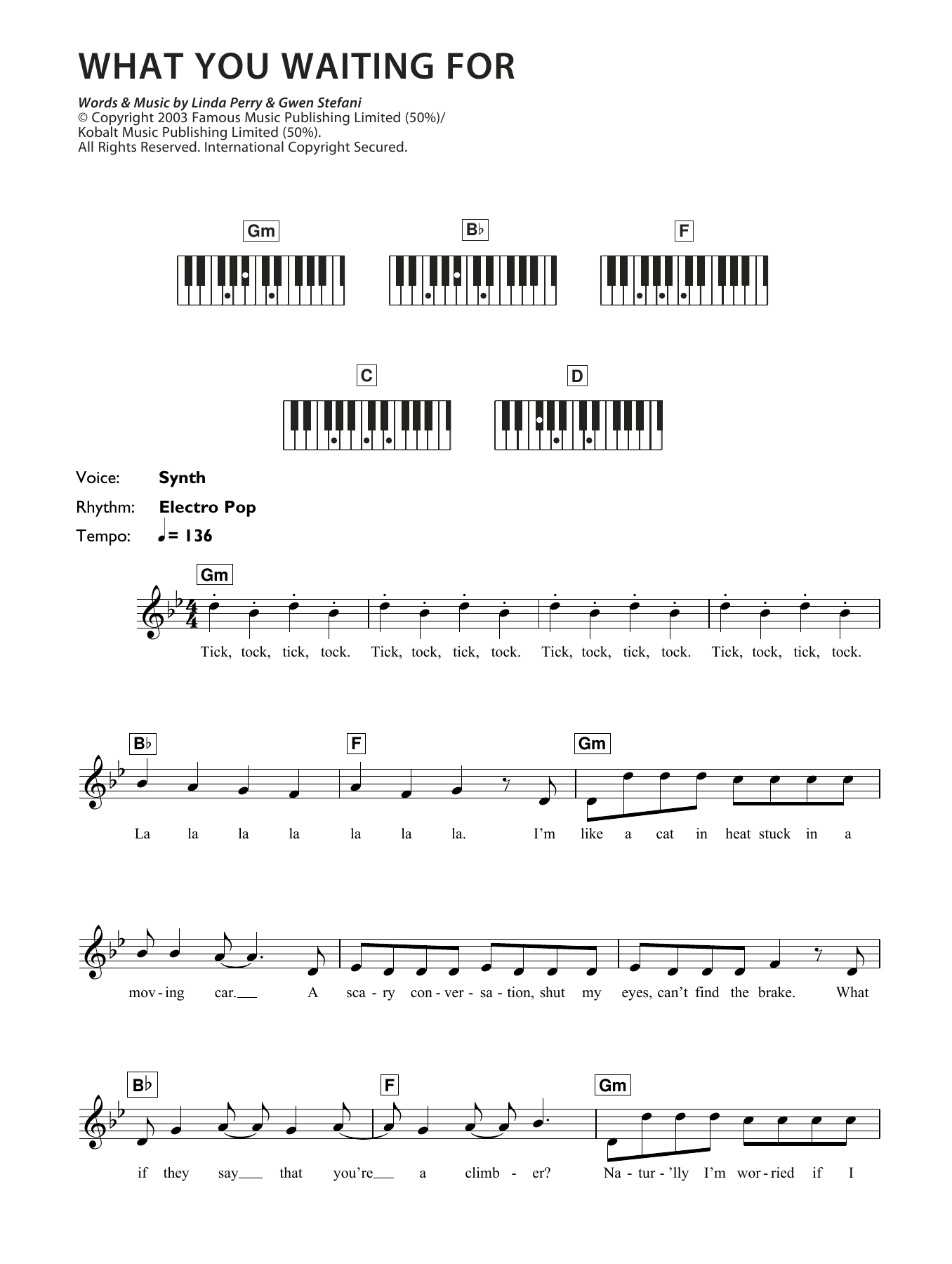 Gwen Stefani What You Waiting For sheet music notes and chords arranged for Lead Sheet / Fake Book