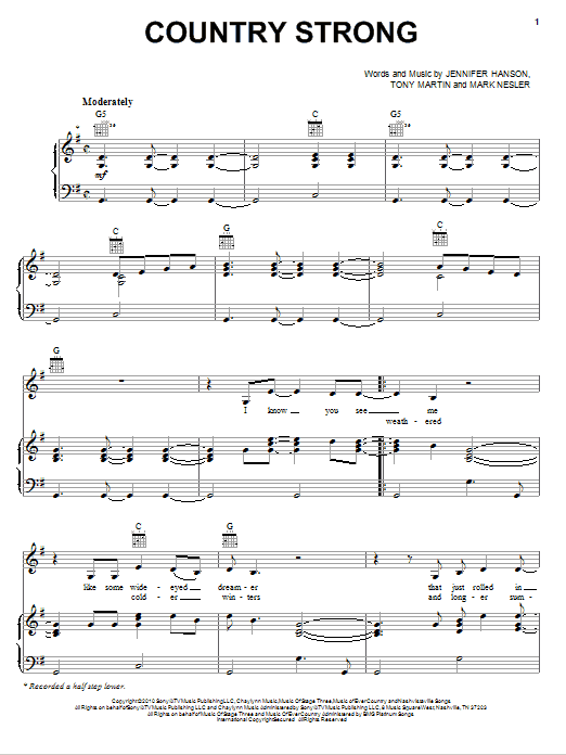 Gwyneth Paltrow Country Strong sheet music notes and chords arranged for Piano, Vocal & Guitar Chords (Right-Hand Melody)