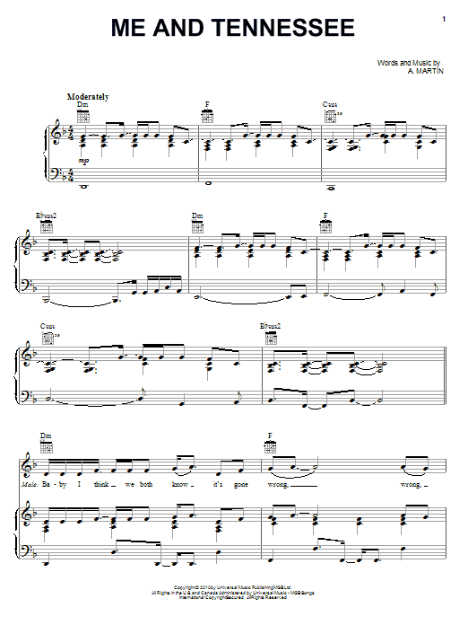 Gwyneth Paltrow Me And Tennessee sheet music notes and chords arranged for Piano, Vocal & Guitar Chords (Right-Hand Melody)