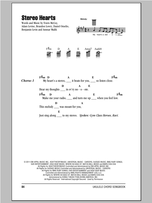 Gym Class Heroes Stereo Hearts (feat. Adam Levine) sheet music notes and chords arranged for Easy Bass Tab