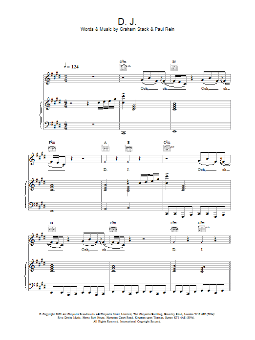H And Claire D.J. sheet music notes and chords arranged for Piano, Vocal & Guitar Chords