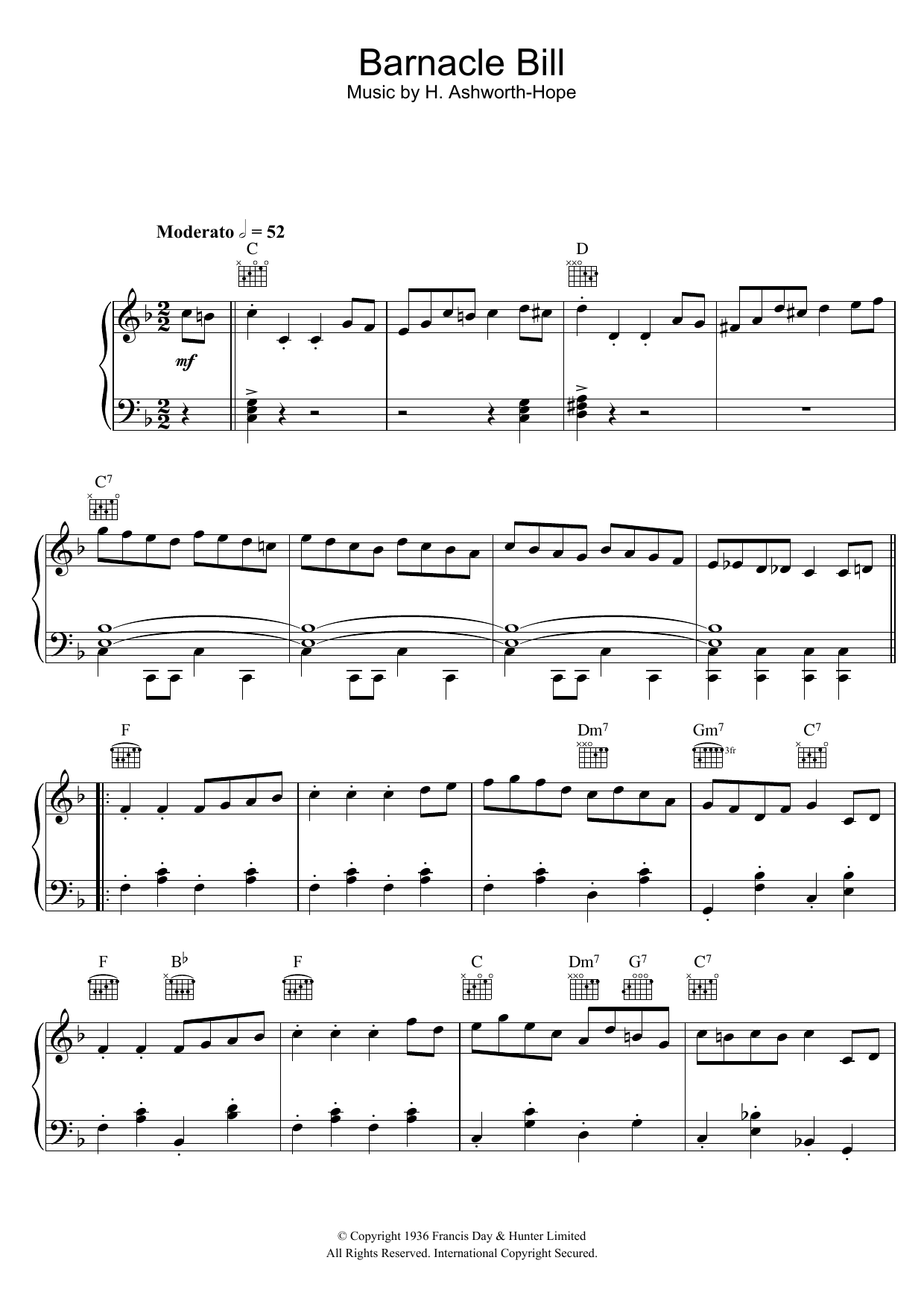 H. Ashworth-Hope Barnacle Bill (Theme from Blue Peter) sheet music notes and chords arranged for Piano Solo