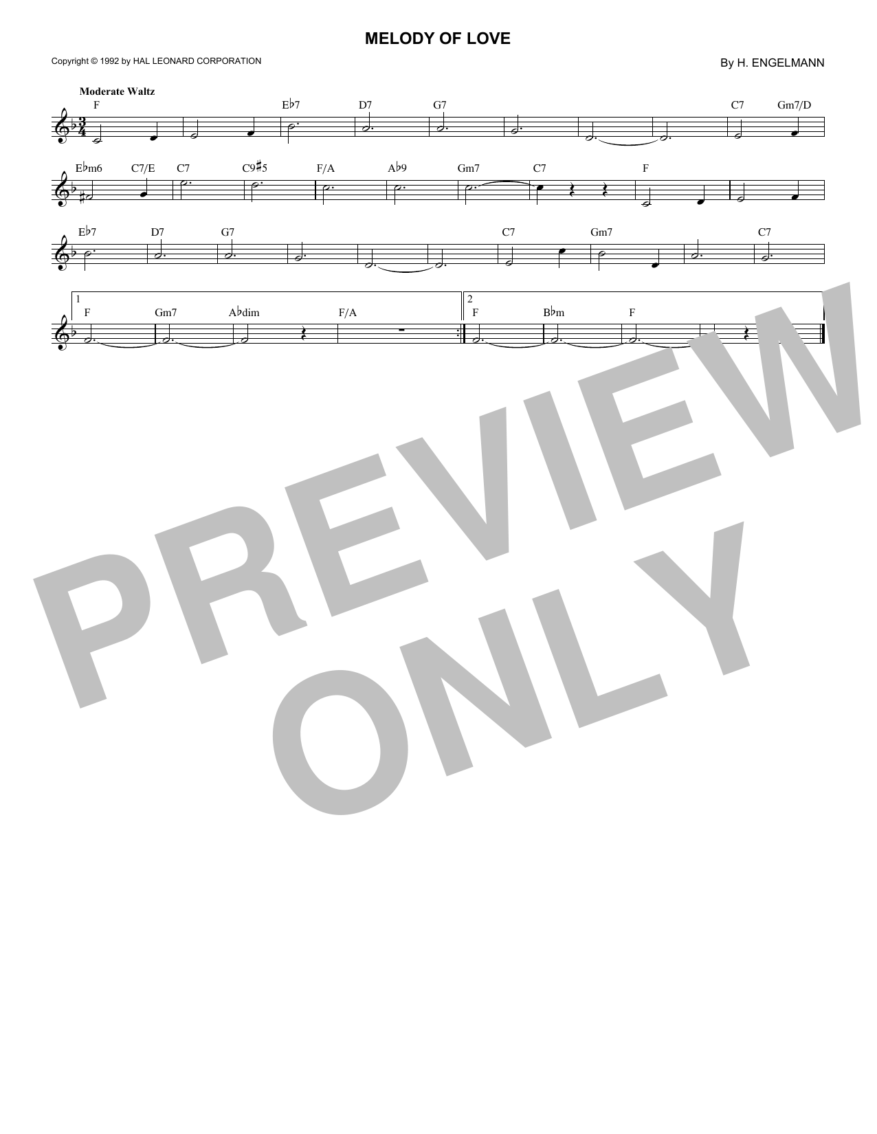 H. Engelmann Melody Of Love sheet music notes and chords arranged for Lead Sheet / Fake Book