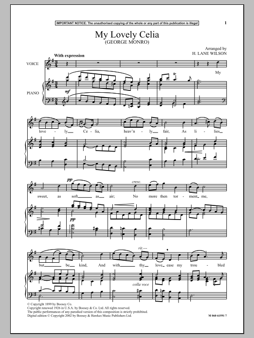 H. Lane Wilson My Lovely Celia sheet music notes and chords arranged for Piano & Vocal