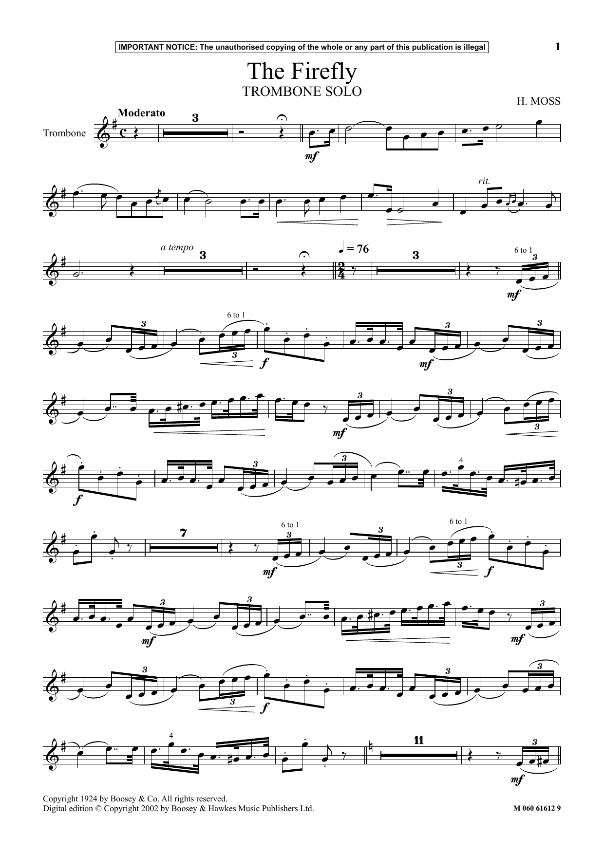 H. Moss The Firefly sheet music notes and chords arranged for Instrumental Solo