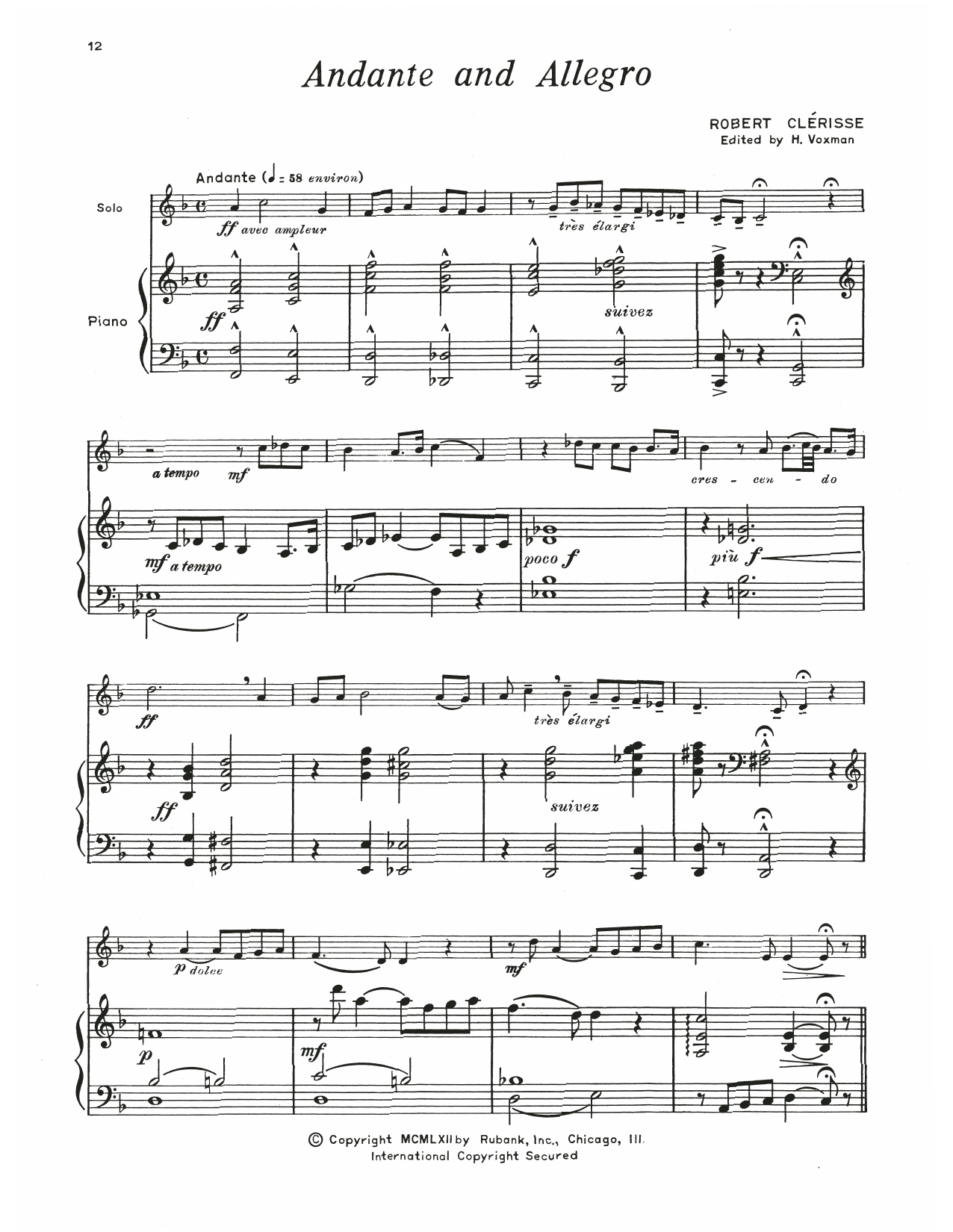 H. Voxman Andante And Allegro sheet music notes and chords arranged for Baritone T.C. and Piano