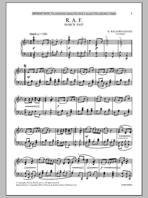 H. Walford Davies R.A.F. March Past sheet music notes and chords arranged for Piano Solo
