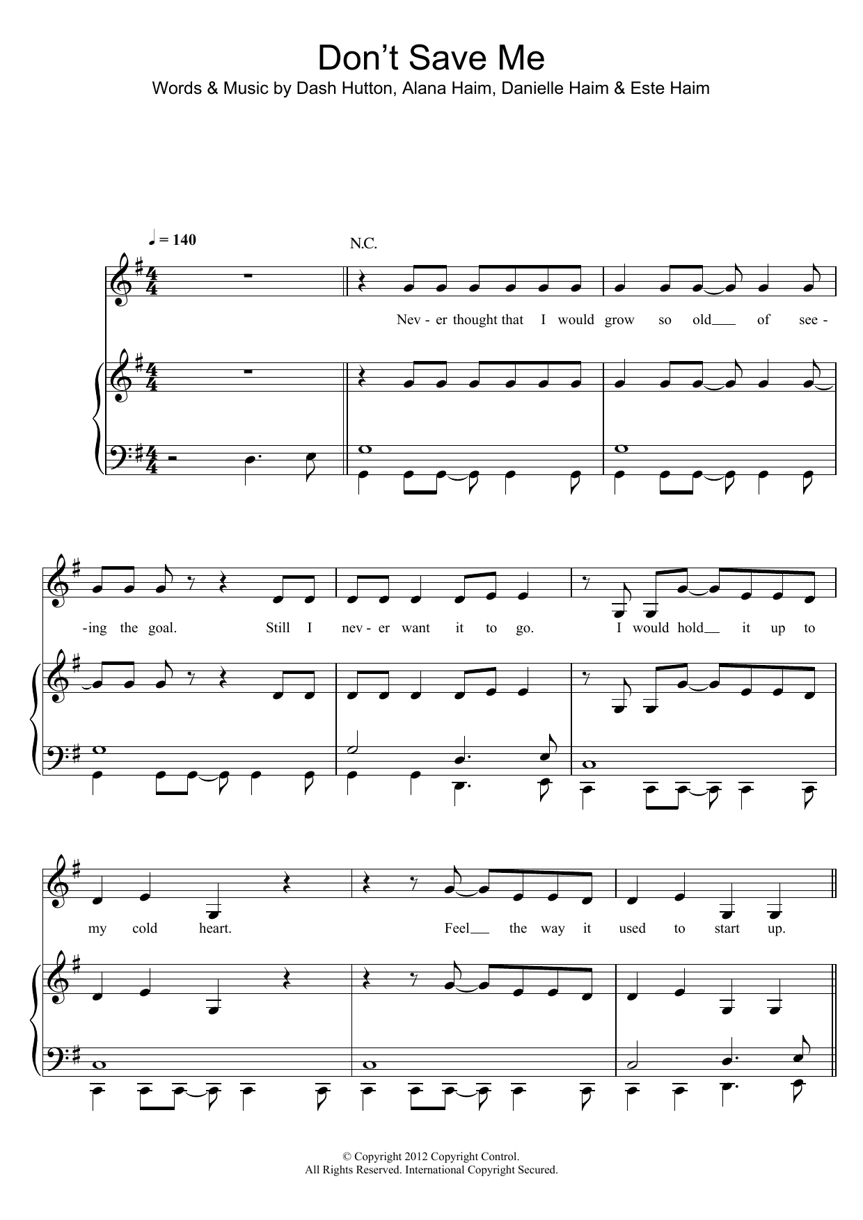 Haim Don't Save Me sheet music notes and chords arranged for Piano, Vocal & Guitar Chords