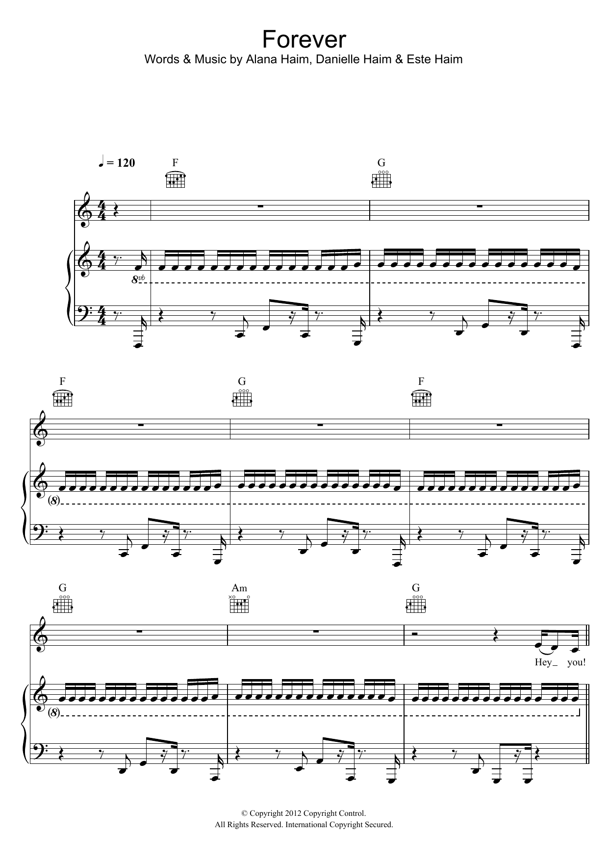 Haim Forever sheet music notes and chords arranged for Piano, Vocal & Guitar Chords