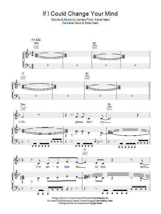 Haim If I Could Change Your Mind sheet music notes and chords arranged for Piano, Vocal & Guitar Chords