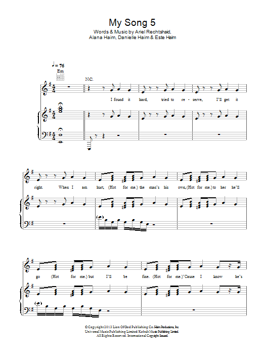 Haim My Song 5 sheet music notes and chords arranged for Piano, Vocal & Guitar Chords