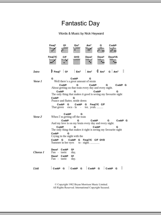 Haircut 100 Fantastic Day sheet music notes and chords arranged for Guitar Chords/Lyrics