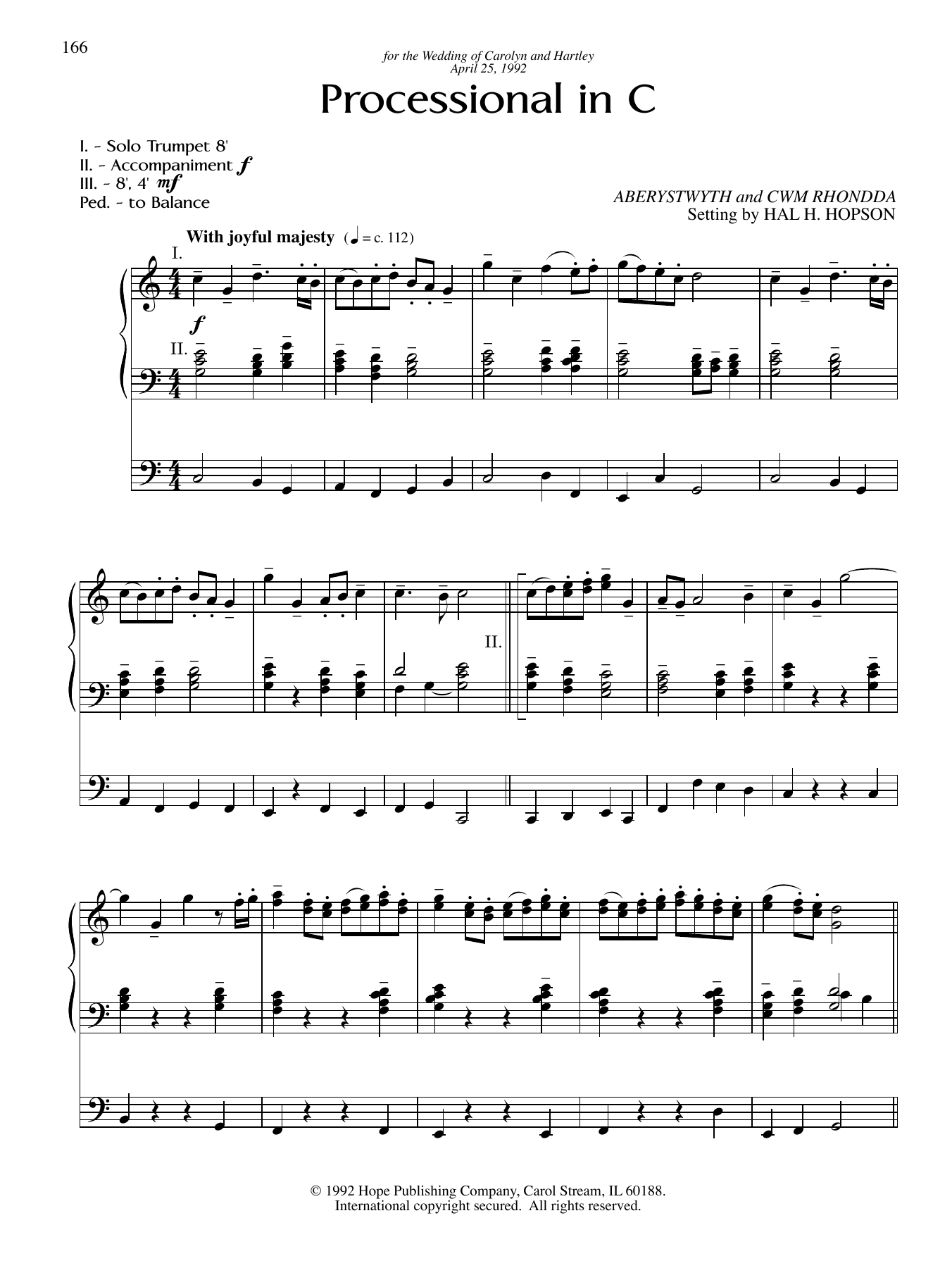 Hal H. Hopson Processional in C sheet music notes and chords arranged for Organ