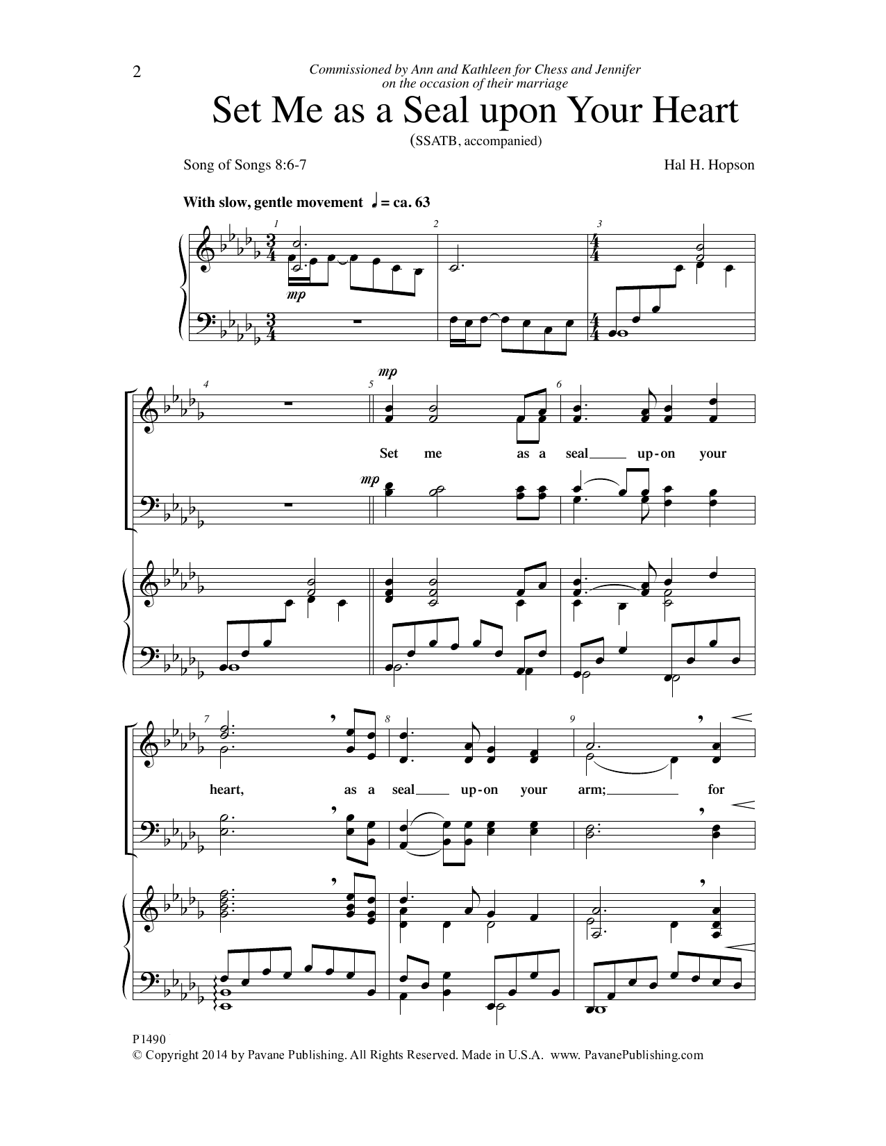 Hal H. Hopson Set Me as a Seal upon Your Heart sheet music notes and chords arranged for SSATB Choir