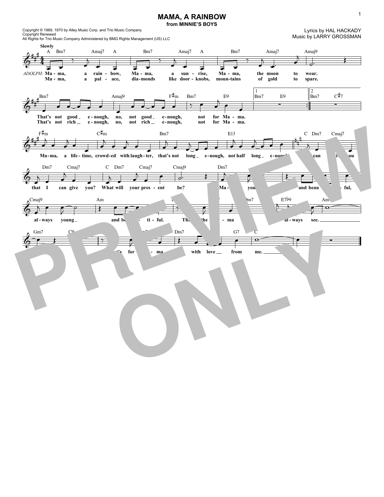 Hal Hackady Mama, A Rainbow (from Minnie's Boys) sheet music notes and chords arranged for Lead Sheet / Fake Book