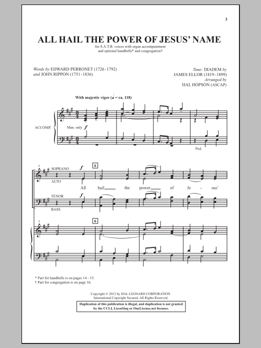 Hal Hopson All Hail The Power Of Jesus' Name sheet music notes and chords arranged for SATB Choir