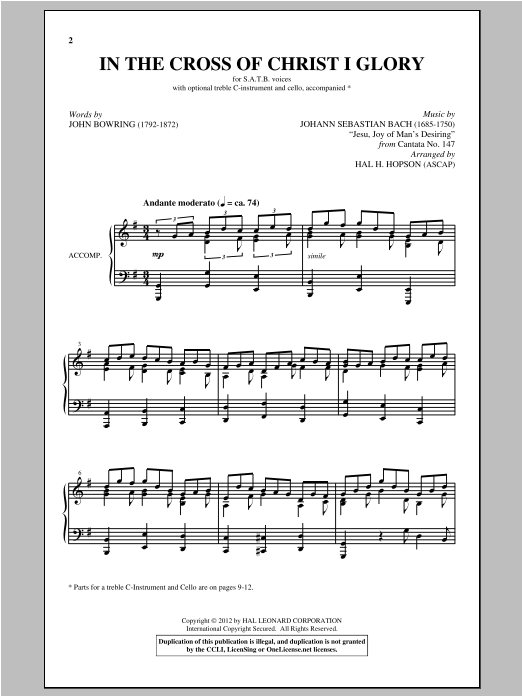 Hal Hopson In The Cross Of Christ I Glory sheet music notes and chords arranged for SATB Choir