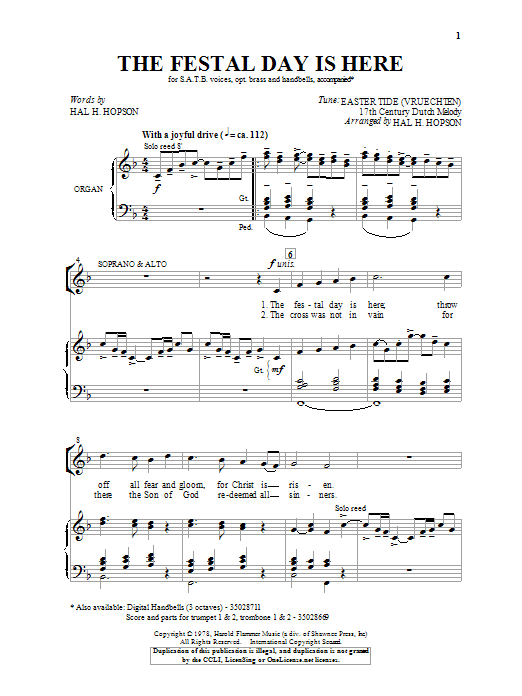 Hal Hopson The Festal Day Is Here sheet music notes and chords arranged for SATB Choir