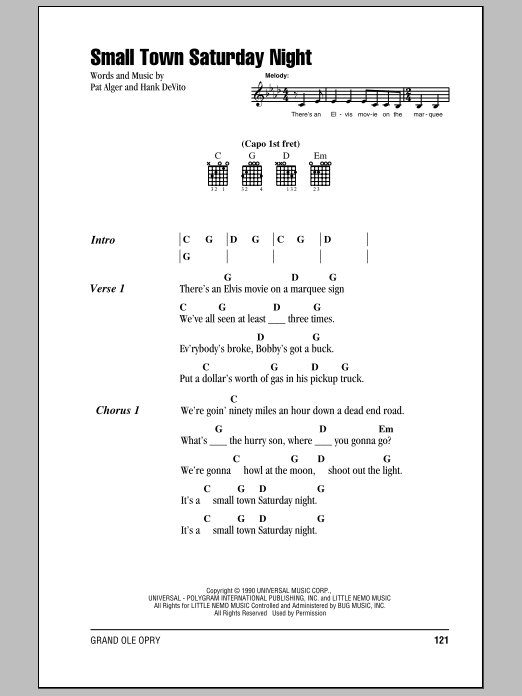 Hal Ketchum Small Town Saturday Night sheet music notes and chords arranged for Easy Guitar