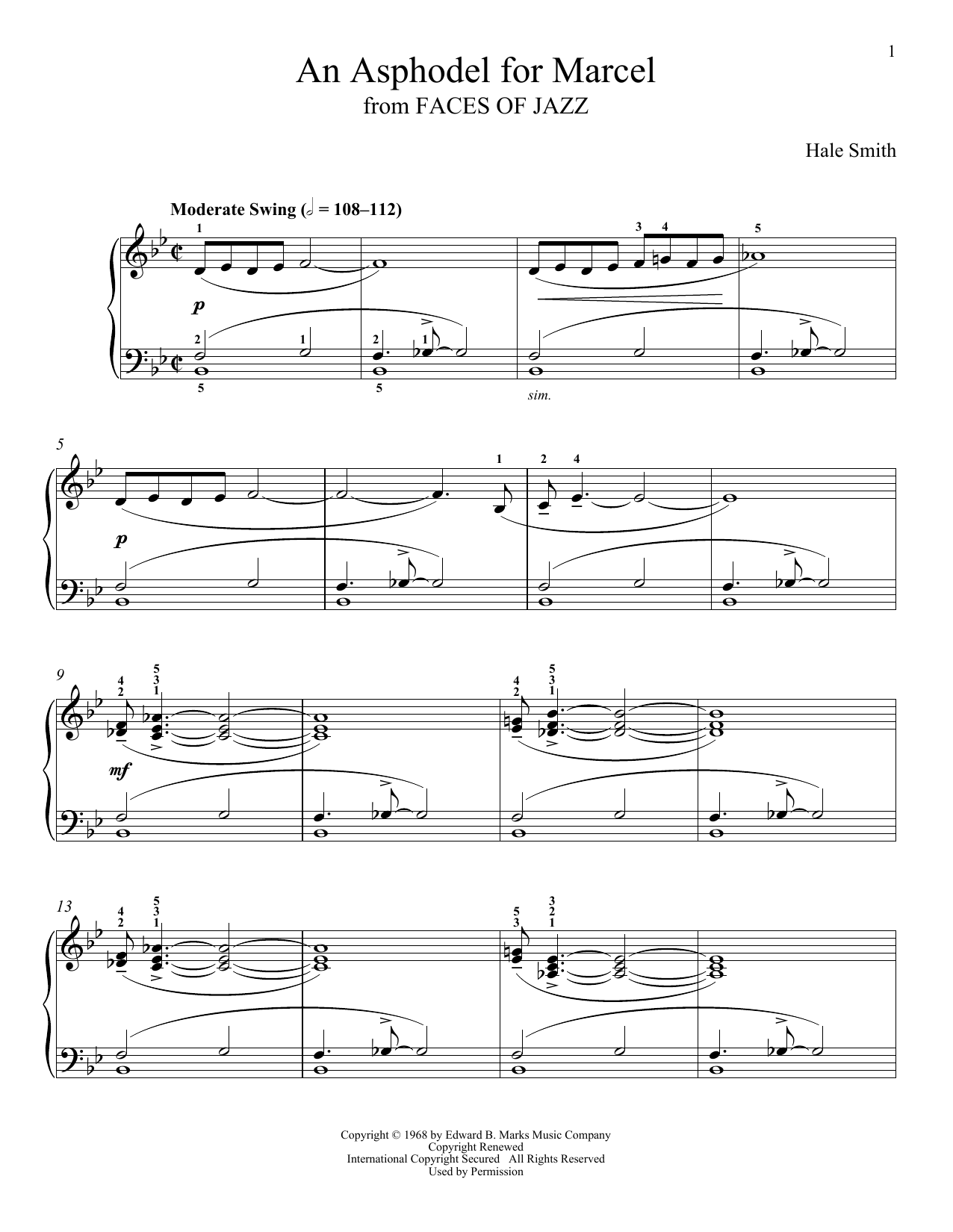 Hale Smith An Asphodel For Marcel sheet music notes and chords arranged for Piano Solo