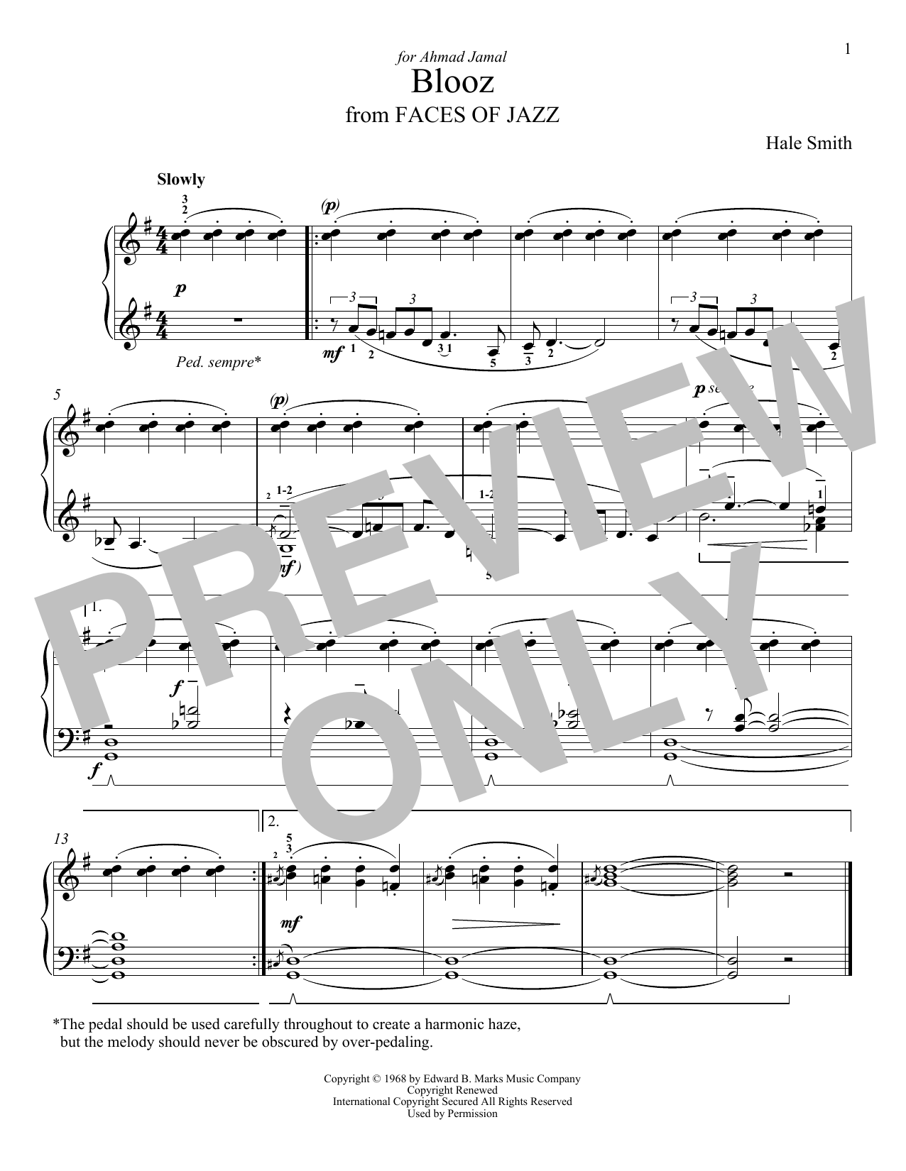 Hale Smith Blooz sheet music notes and chords arranged for Piano Solo