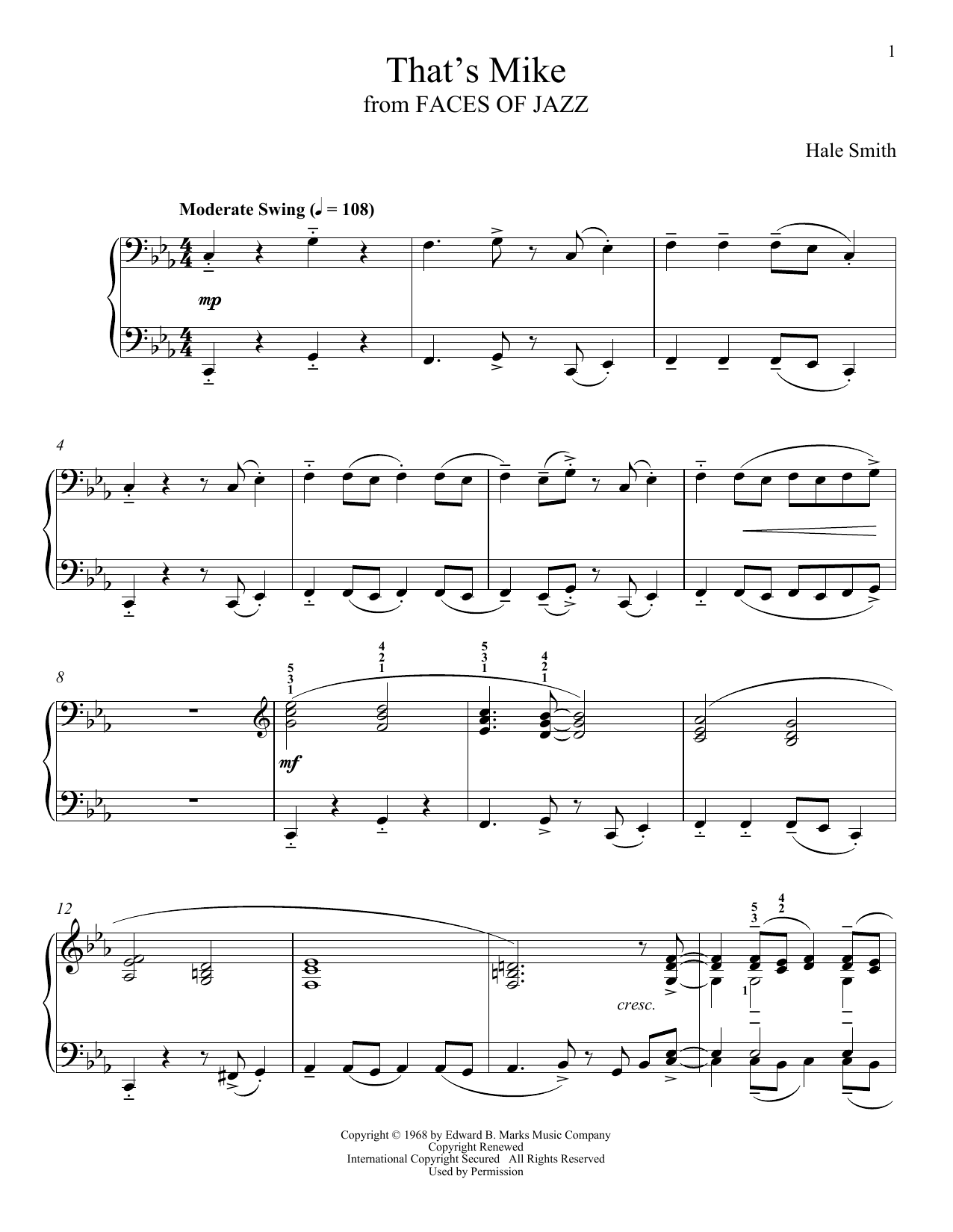 Hale Smith That's Mike sheet music notes and chords arranged for Piano Solo