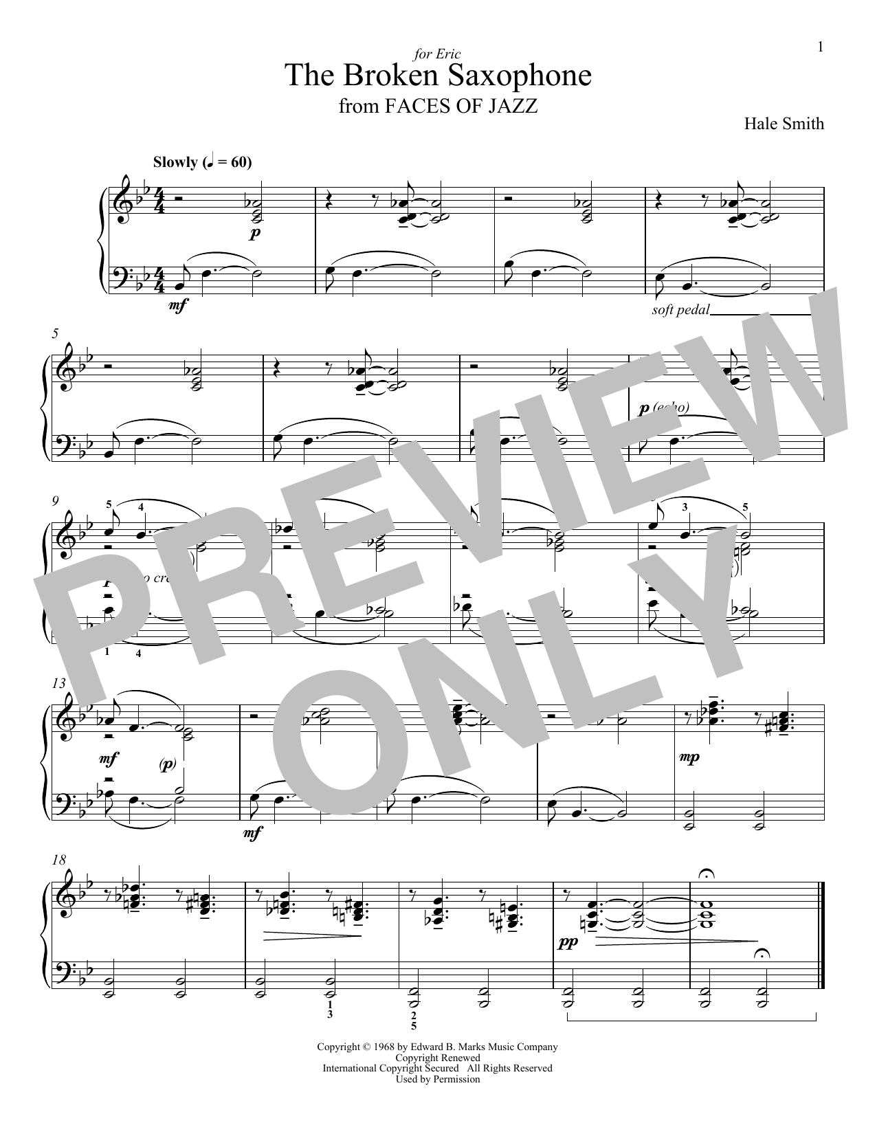 Hale Smith The Broken Saxophone sheet music notes and chords arranged for Piano Solo
