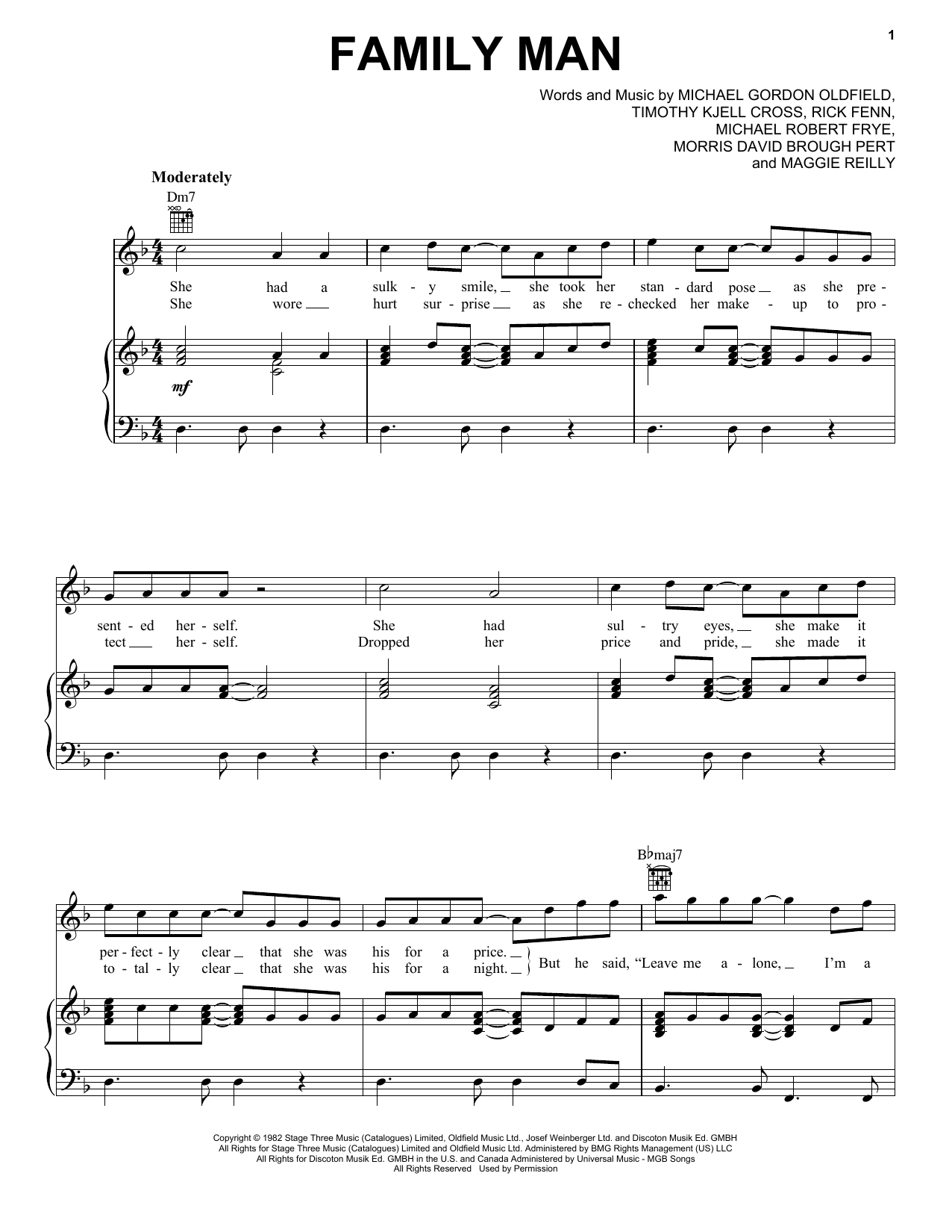 Hall & Oates Family Man sheet music notes and chords arranged for Piano, Vocal & Guitar Chords (Right-Hand Melody)