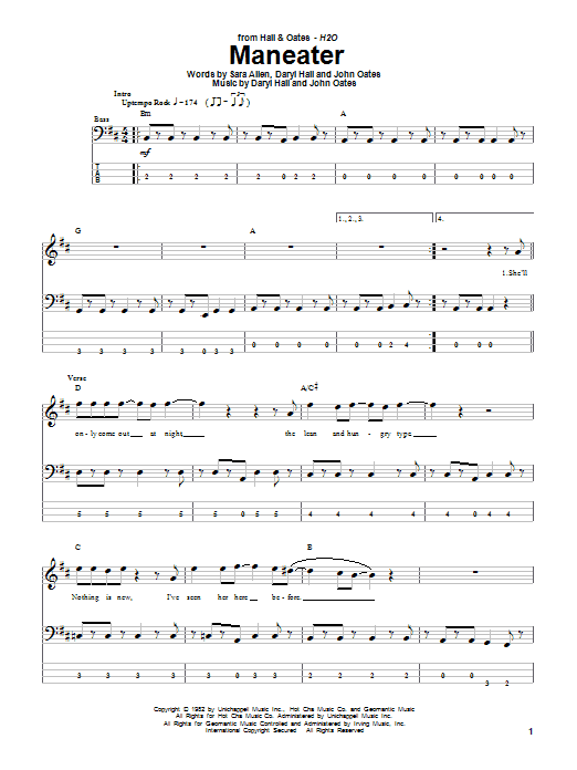 Hall & Oates Maneater sheet music notes and chords arranged for Piano, Vocal & Guitar Chords (Right-Hand Melody)