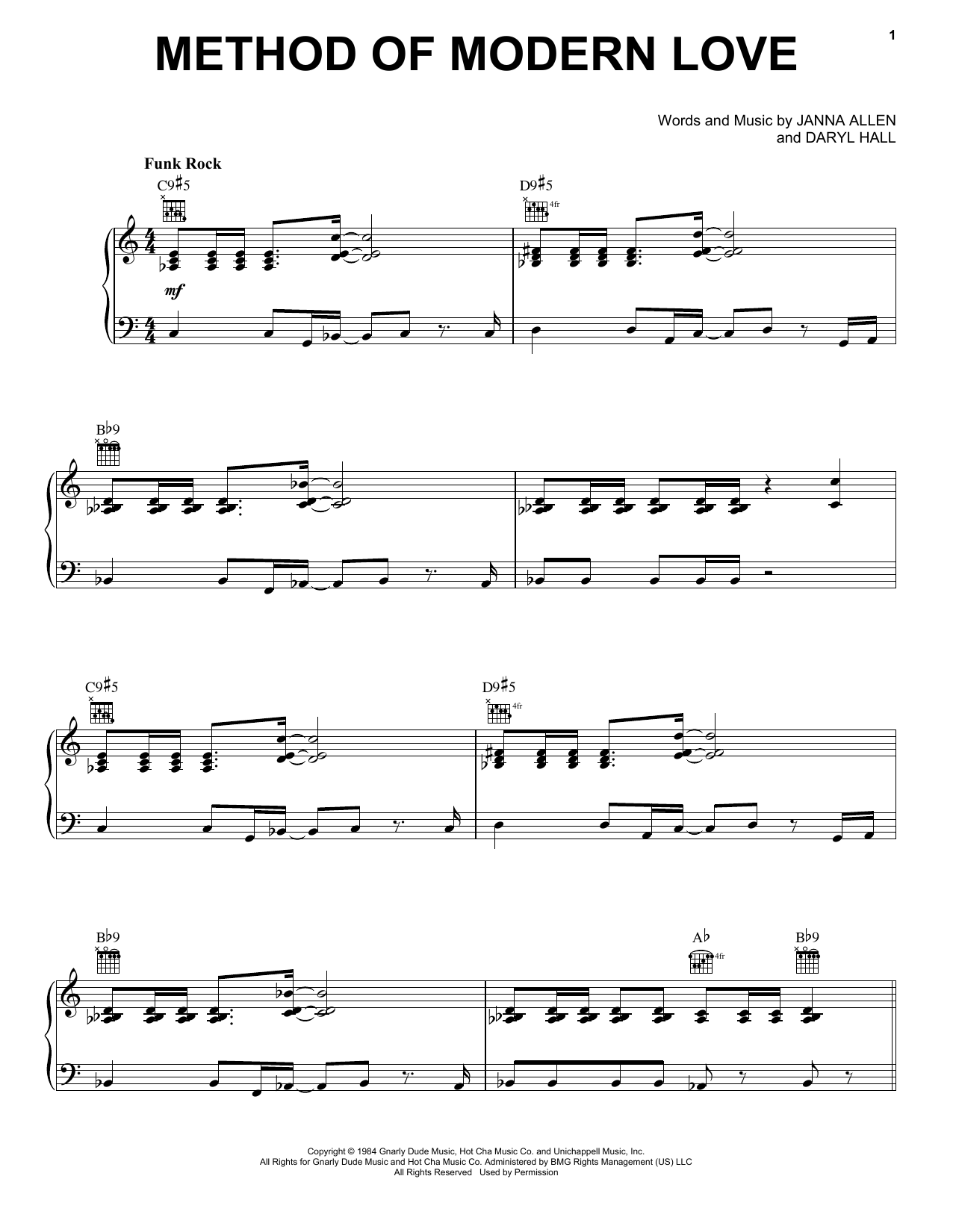 Hall & Oates Method Of Modern Love sheet music notes and chords arranged for Piano, Vocal & Guitar Chords (Right-Hand Melody)