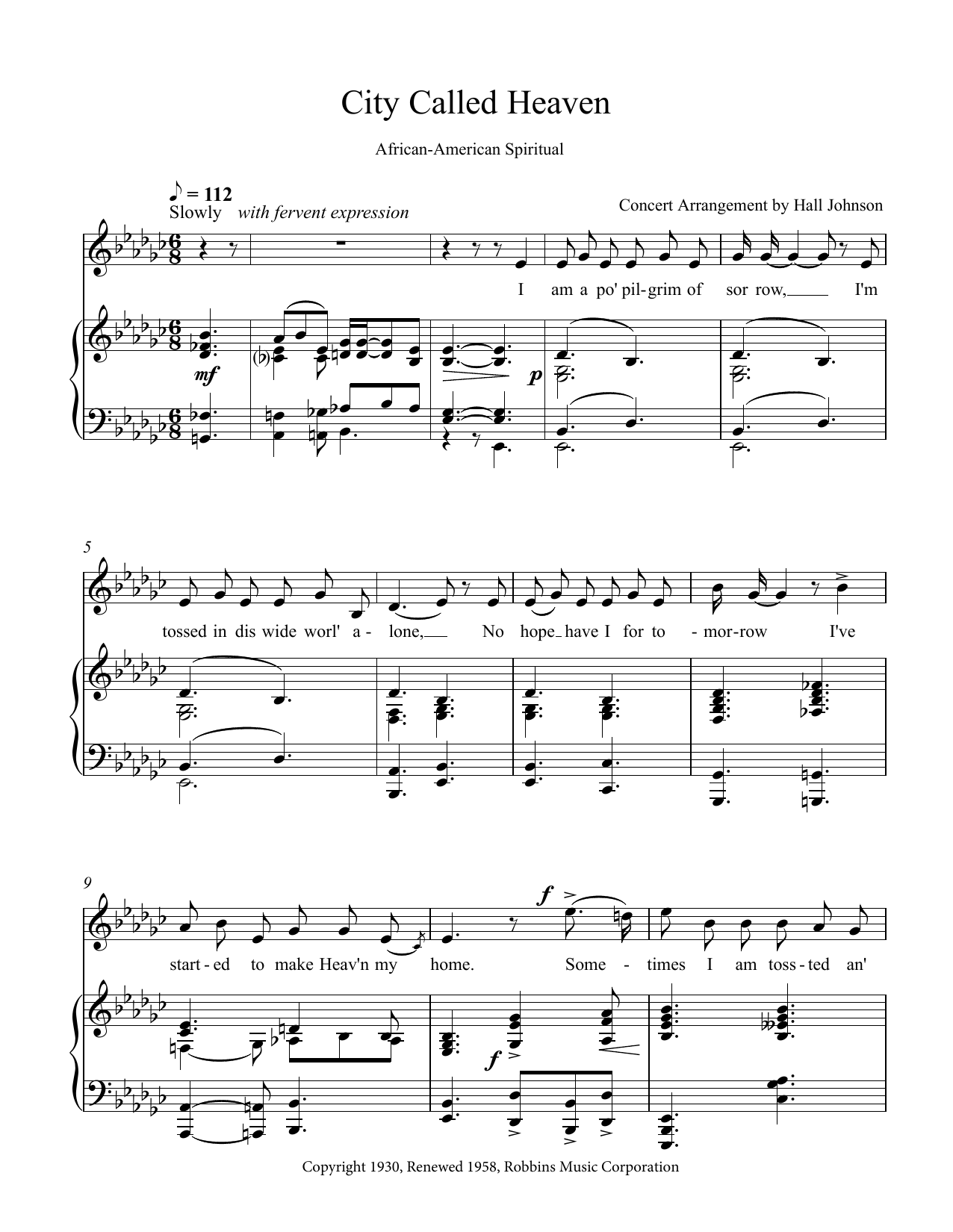 Hall Johnson City Called Heaven (E-flat minor) sheet music notes and chords arranged for Piano & Vocal